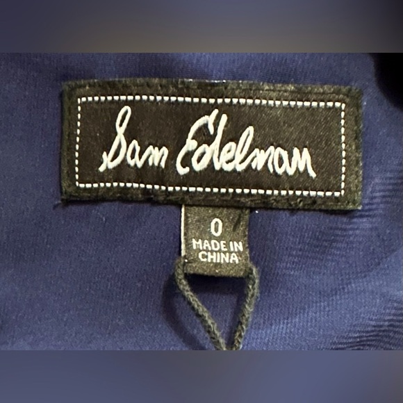 Sam Edleman V-Neck Navy Chiffon Shift Dress w 1/2 Tiered Pleated Sleeves - Picture 9 of 10